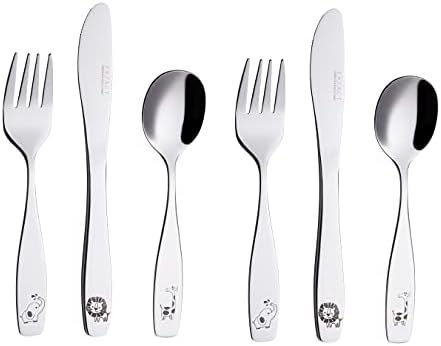 Exzact Kids Flatware Set 6pc Stainless Steel Baby Utensils