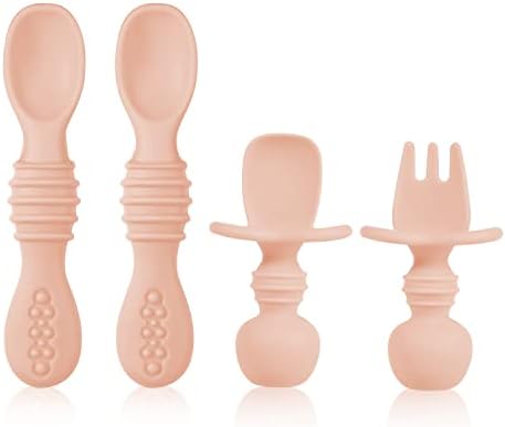 4PCS Silicone Baby Spoons Self-Feeding Pink