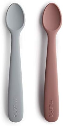 Mushie Silicone Baby Feeding Spoons 2 Pack StoneCloudy Mauve