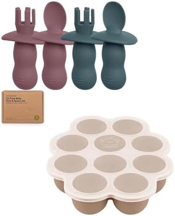 KeaBabies 4-Pack Silicone Baby Spoons Forks Set with Freezer Tray