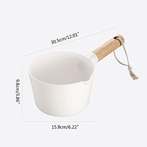 White Wooden Long Handle Water Scoop for Kitchen Bathroom