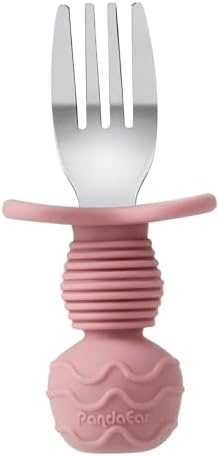 PandaEar 6-Pack Stainless Steel Toddler Spoons Forks Set Anti-Choke PinkBeige