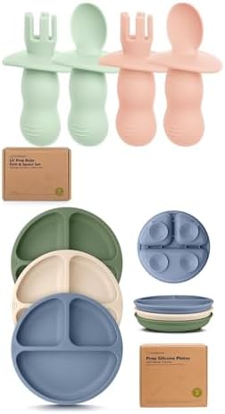 KeaBabies 4-Pack Silicone Baby Utensils Set with Suction Plates
