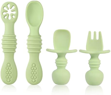 4pcs Matcha Green Silicone Baby Spoons BPA Free for 6-12 Months