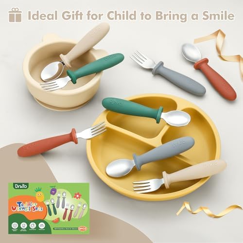 DRKIO Toddler Utensil Set - Safe silicone Handle Dishwasher-Readyirting