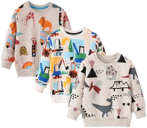3 Pack Cotton Pullover Crewneck Sweatshirt for Toddler Boys