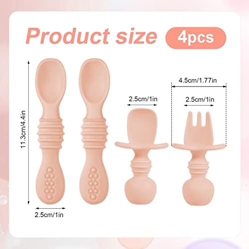 4PCS Silicone Baby Spoons Self-Feeding Pink
