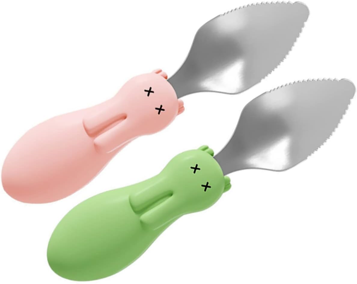 2Pcs Serrated Vegetable Fruit Spoons Stainless Steel Baby Boys Girls Set