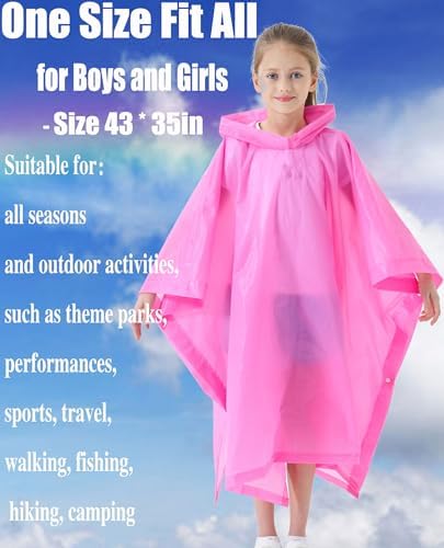 Perfect for Rain Waterproof EVA Rain Poncho for Kids 2-Pack
