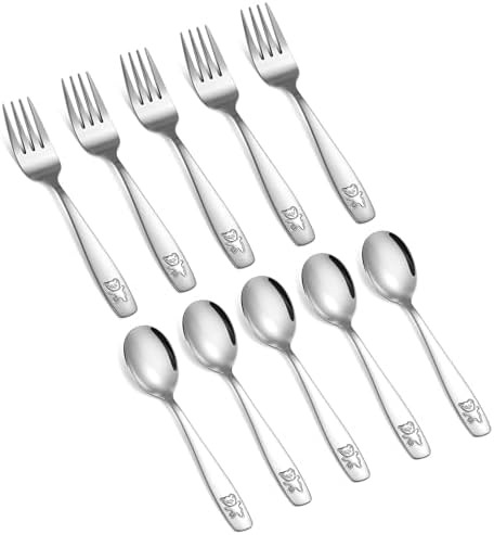 Sturdy stainless steel toddler utensils for self-feeding