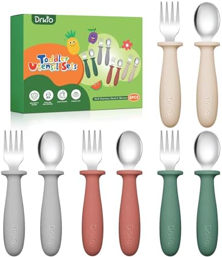 DRKIO Toddler Utensil Set - Safe silicone Handle Dishwasher-Readyirting