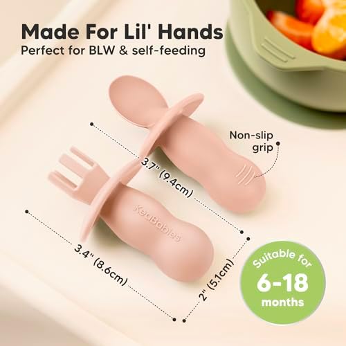KeaBabies 4-Pack Silicone Baby Utensils Set with Suction Plates