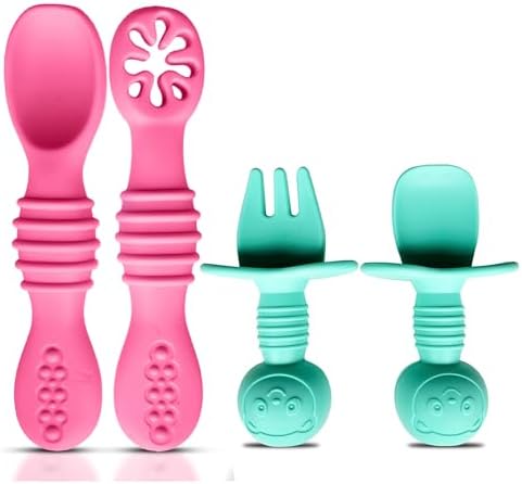HippoBaby 4PC Silicone Self Feeding Baby Utensils Set 6-12 Months