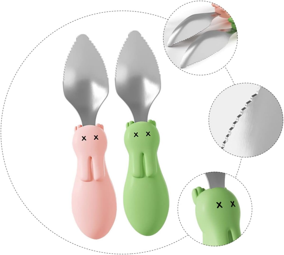 2Pcs Serrated Vegetable Fruit Spoons Stainless Steel Baby Boys Girls Set