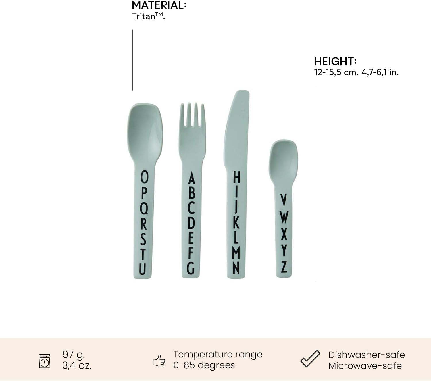 Design Letters Safe Toddler Cutlery Set BPA-Free Dishwasher Safe 4-Piece Set