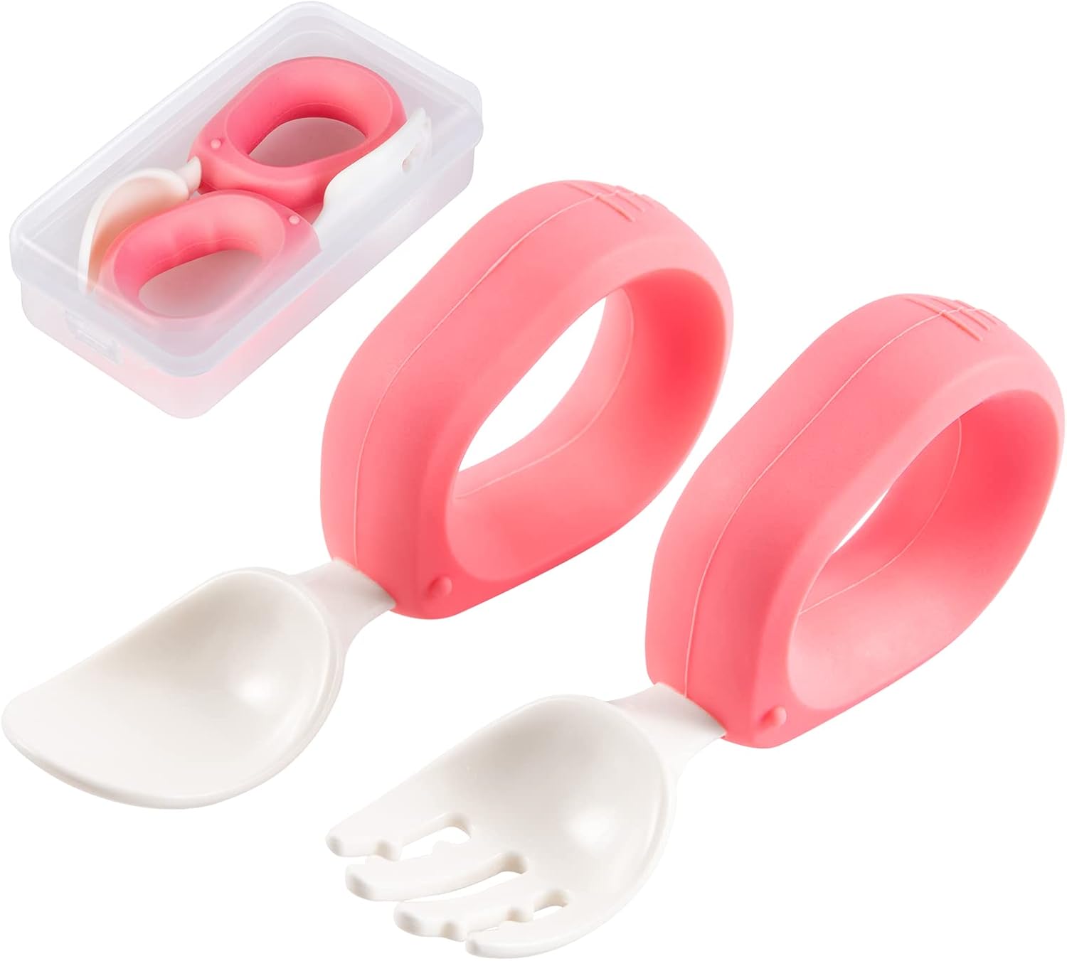 HIWOOD Baby Self-Feeding Training Utensils Set with Travel Case for Toddlers