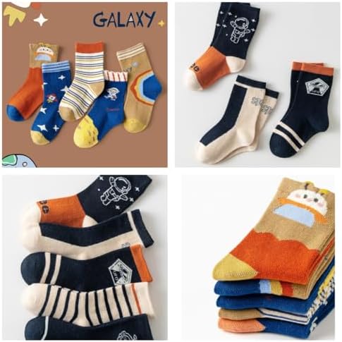 Padgene 10 Pairs Kids Boys Novelty Socks Cartoon Dinosaur Shark Stripes Crew