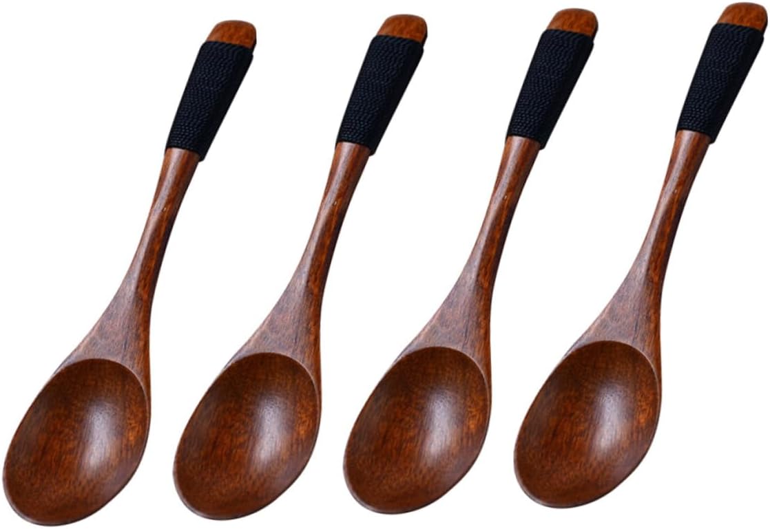 KICHOUSE Wooden Serving Utensils 4pcs Innocuous Safe Perfect for Baby Kids Handles