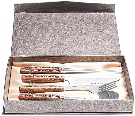 Personalized Wood Handle Stainless Steel Utensil Set with Gift Box