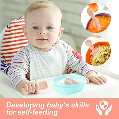 4PCS Silicone Baby Spoons Self-Feeding Pink