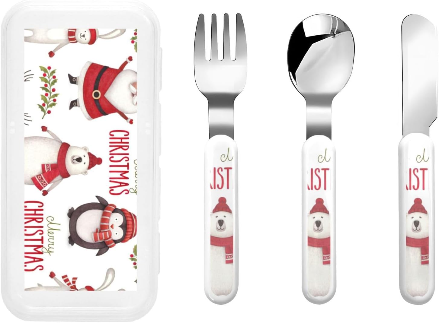 Christmas Santa Claus print Utensils Set with Travel Case