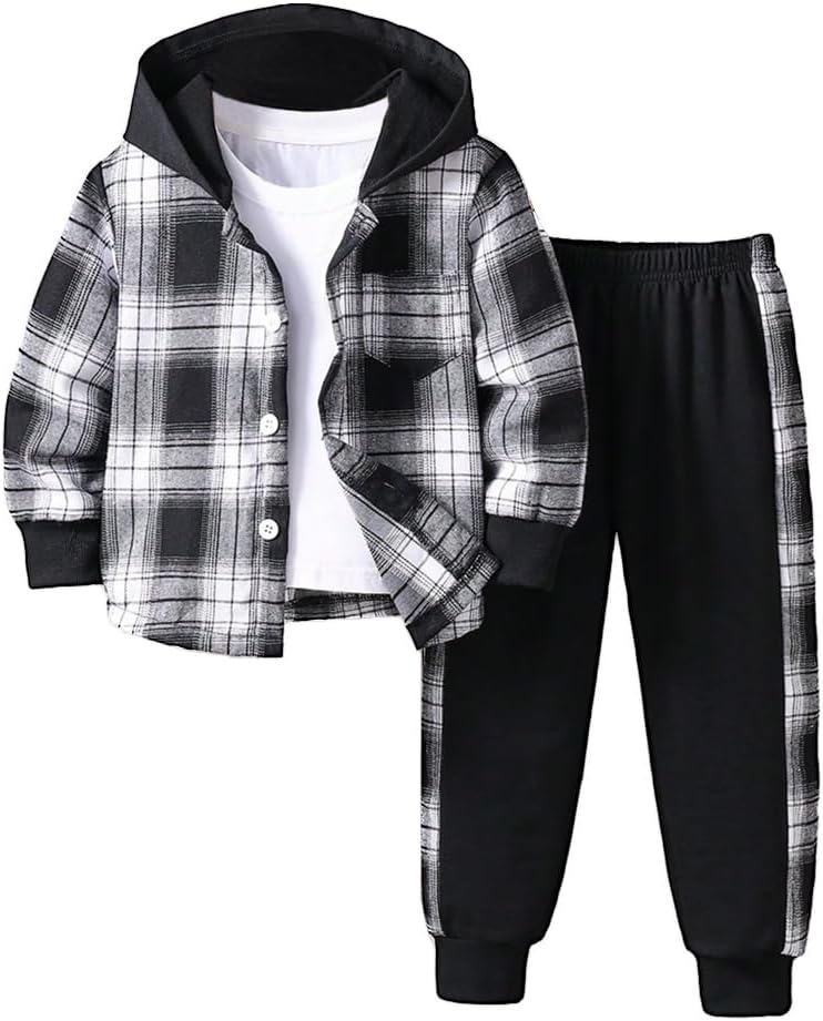 Nivne Toddler Plaid Hoodie Set for Boys