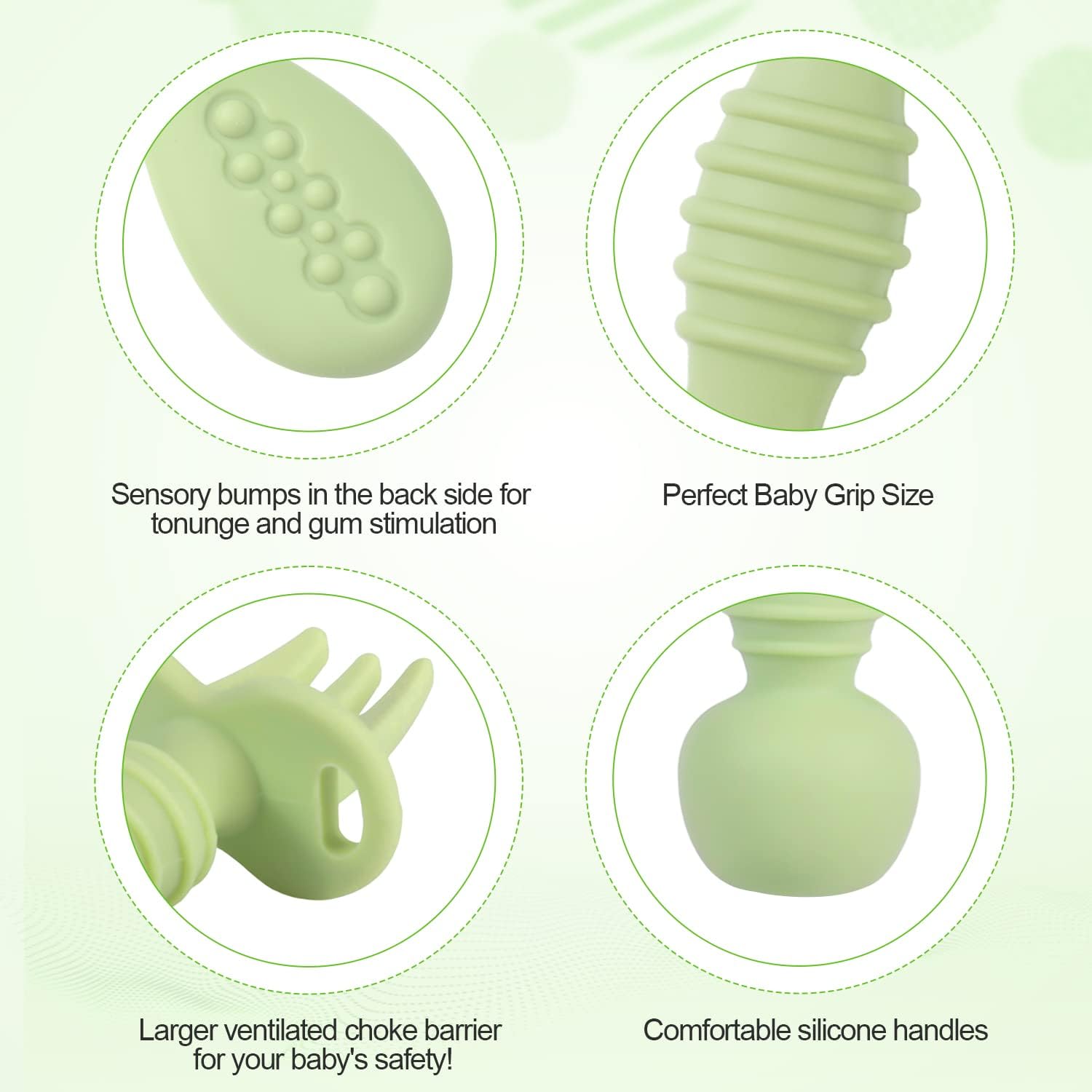 4pcs Matcha Green Silicone Baby Spoons BPA Free for 6-12 Months