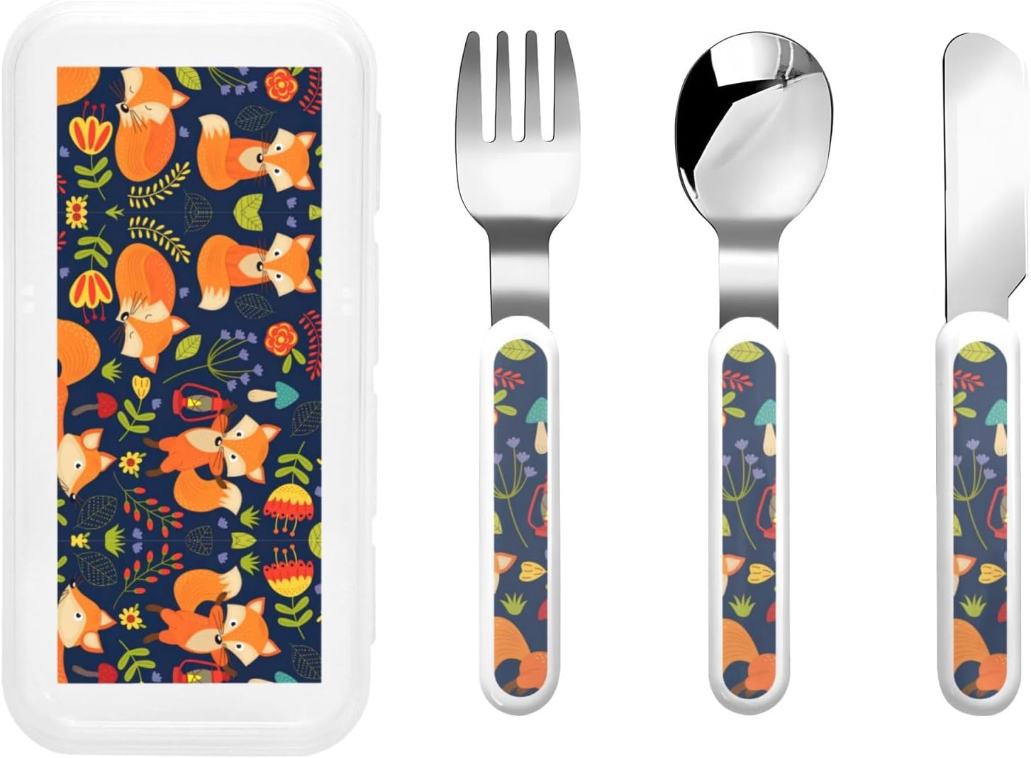 Cute Animal Fox Flower Print Stainless Steel Flatware Set