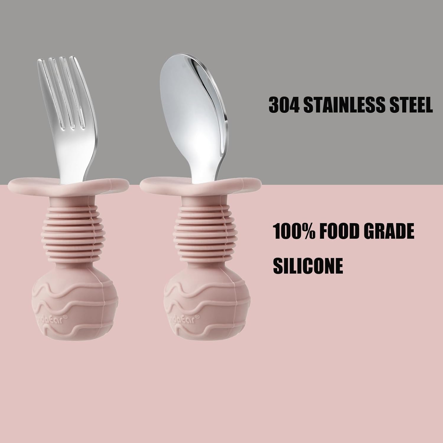 PandaEar 6-Pack Stainless Steel Toddler Spoons Forks Set Anti-Choke PinkBeige