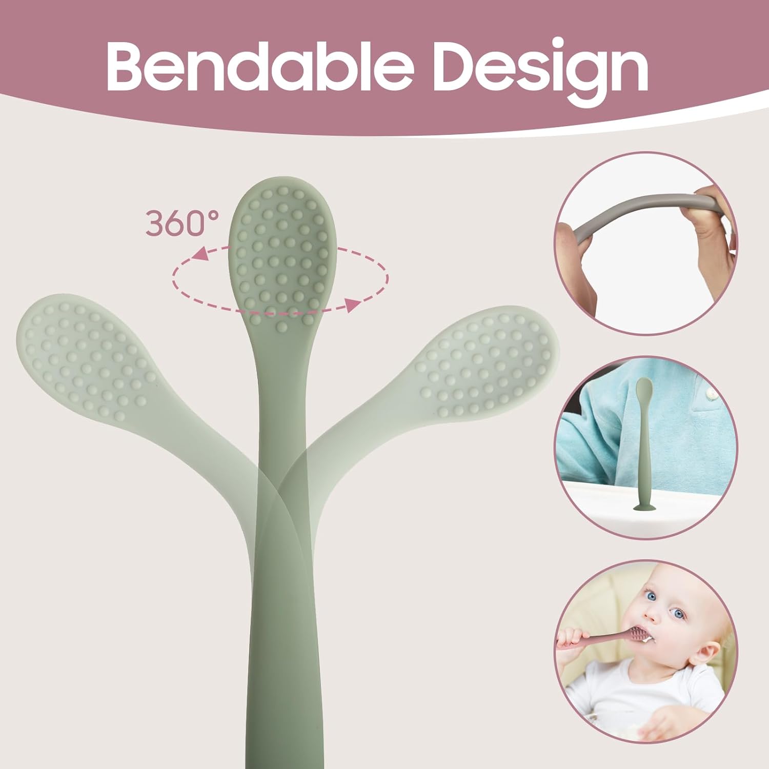 Secure Silicone Baby Spoons for 6-Month Feeding