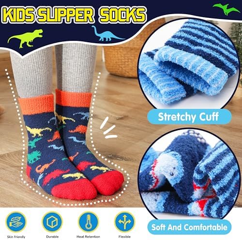 Kids Boys Toddlers Fuzzy Slipper Socks 6 Pairs