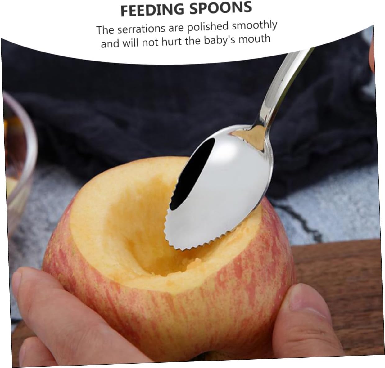 Stylish Stainless Steel Infants Fruit Spoon Set with Serrated Edges