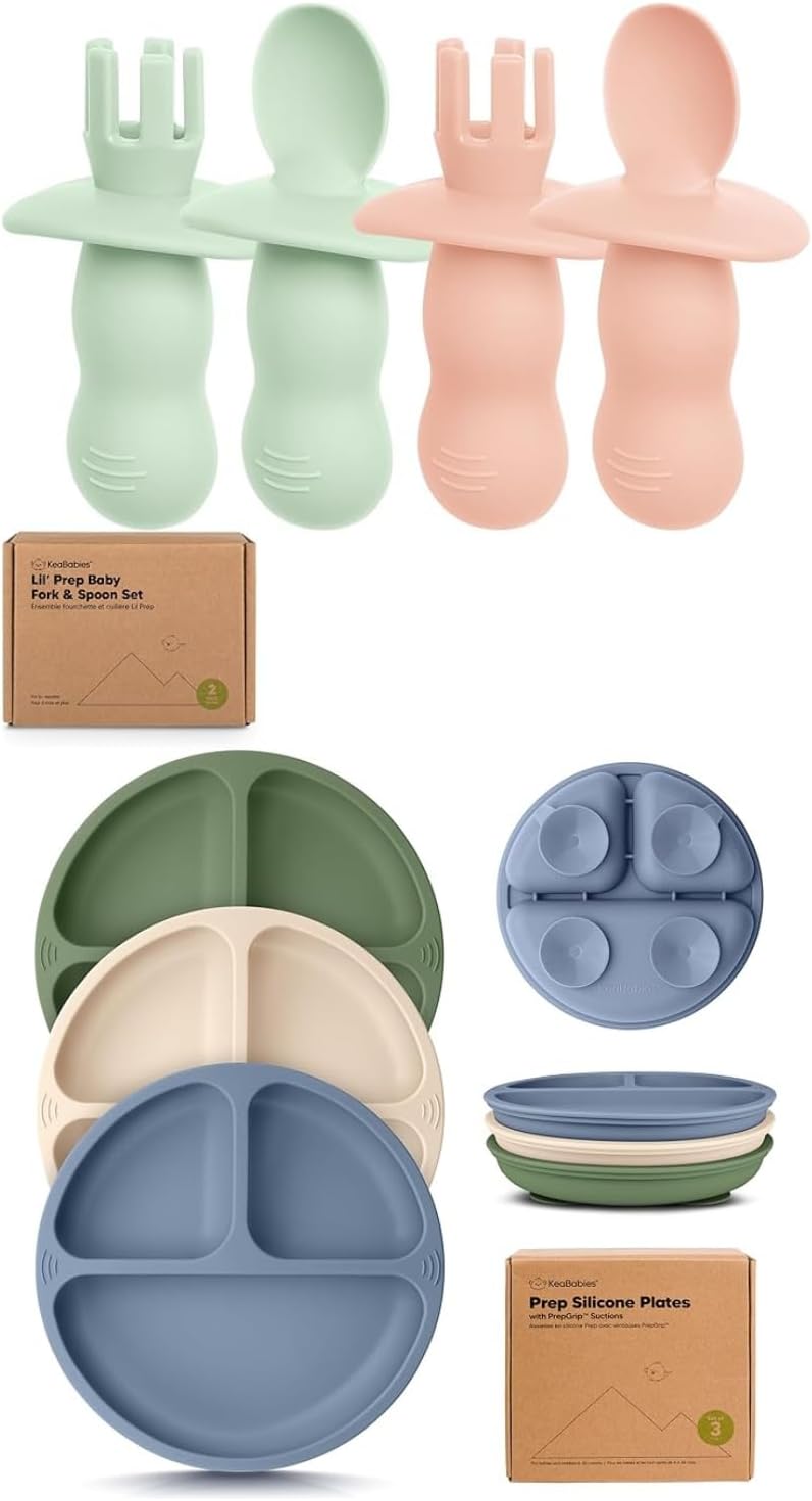 KeaBabies 4-Pack Silicone Baby Utensils Set with Suction Plates