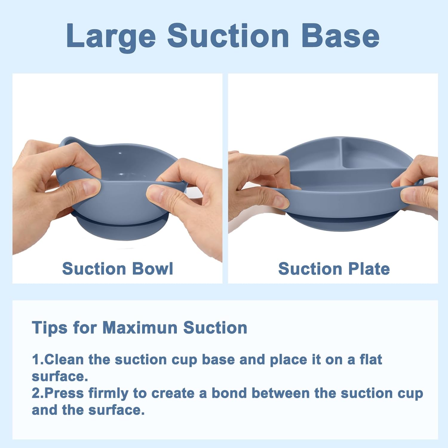 Sturdy silicone baby feeding set with suction attachments for self-feeding