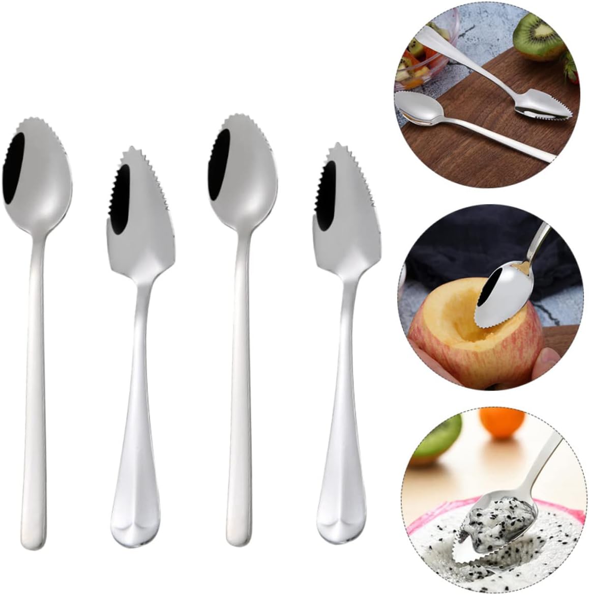 Stylish Stainless Steel Infants Fruit Spoon Set with Serrated Edges