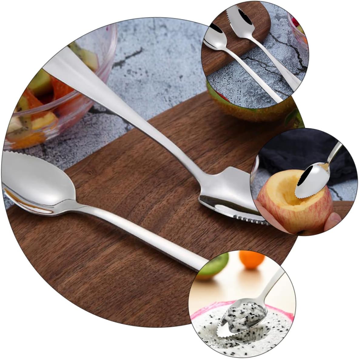 Stylish Stainless Steel Infants Fruit Spoon Set with Serrated Edges