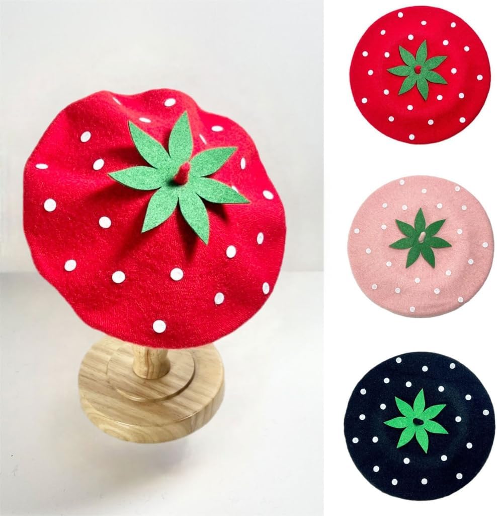 Unisex Strawberry Beret Hat for Kids - Street Strolling Flat Hat