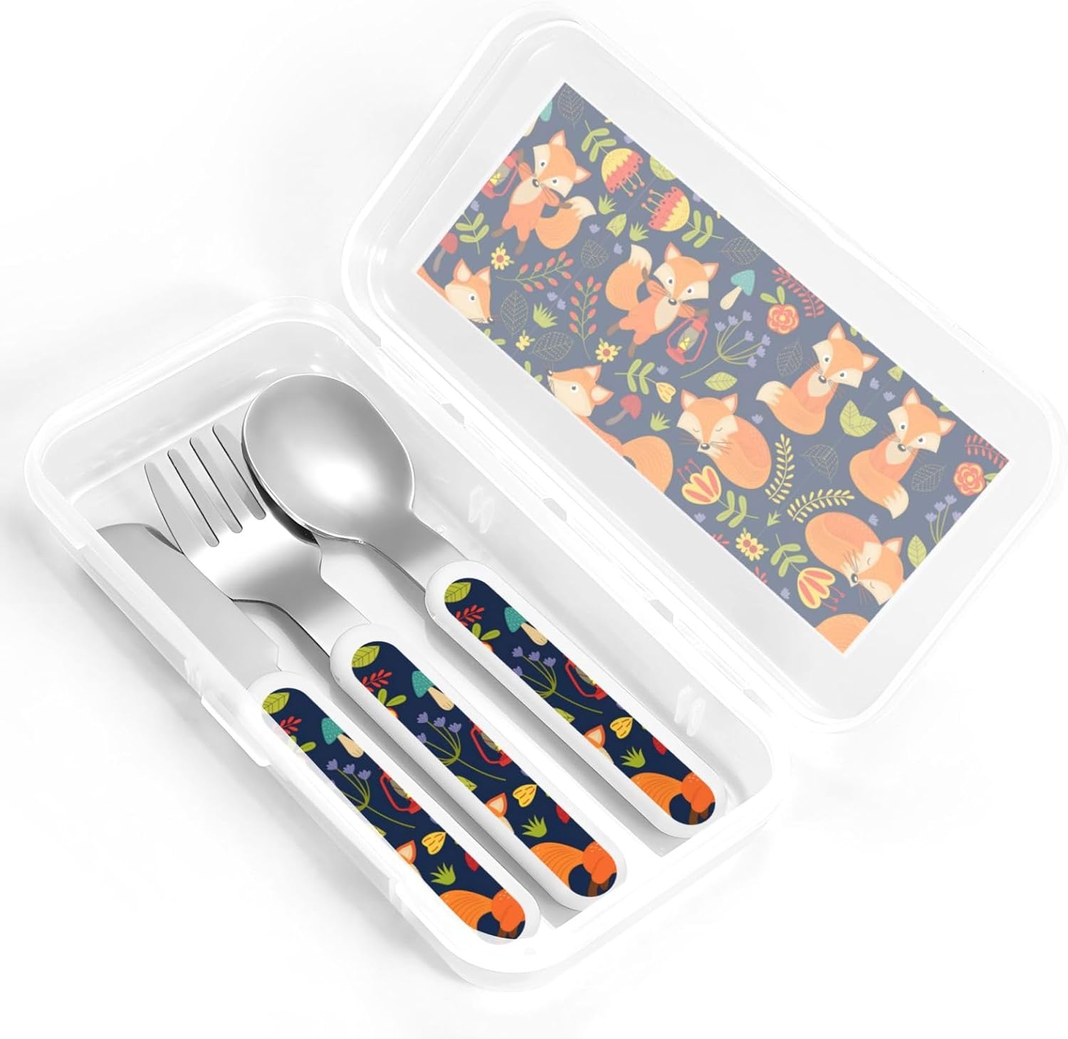Cute Animal Fox Flower Print Stainless Steel Flatware Set