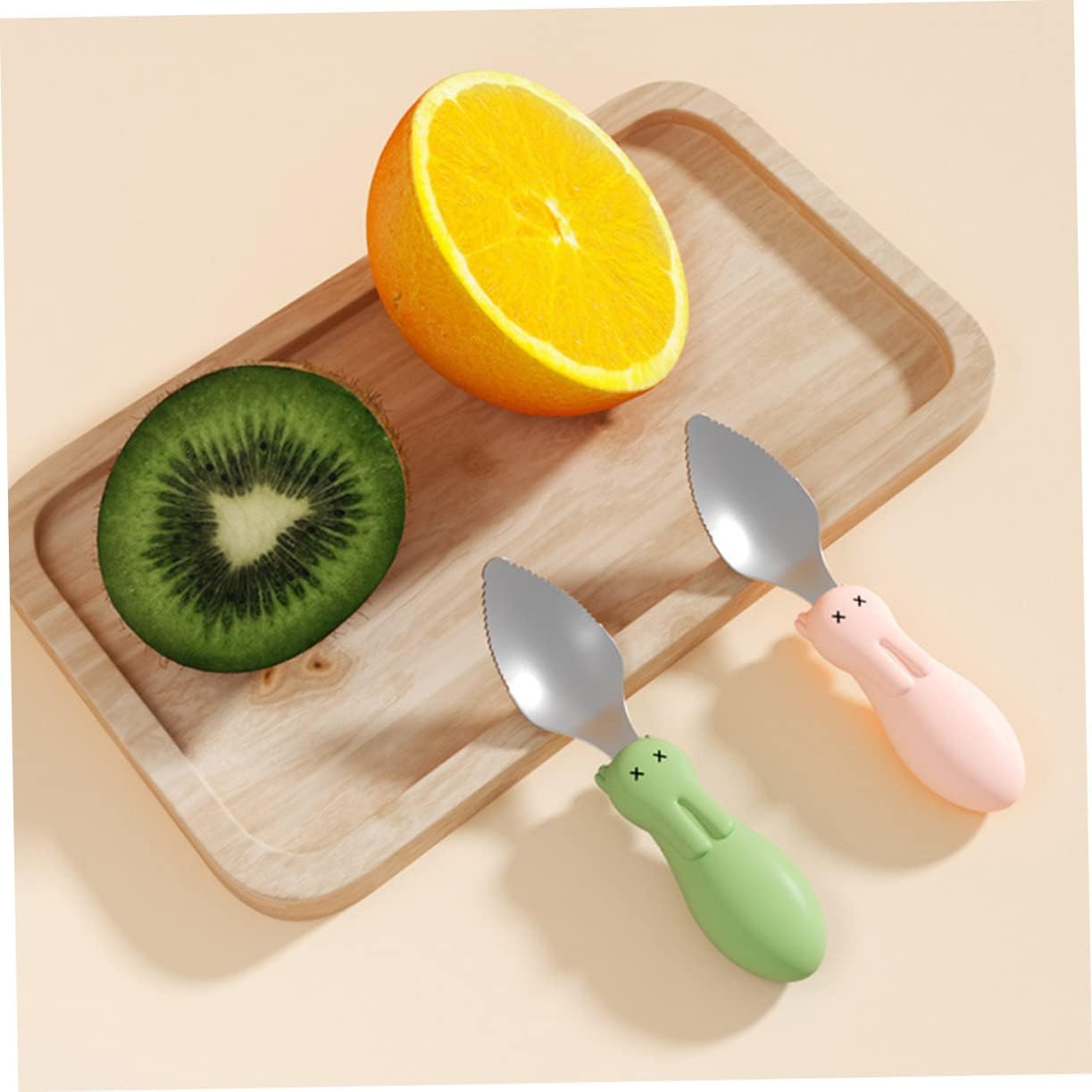 2Pcs Serrated Vegetable Fruit Spoons Stainless Steel Baby Boys Girls Set