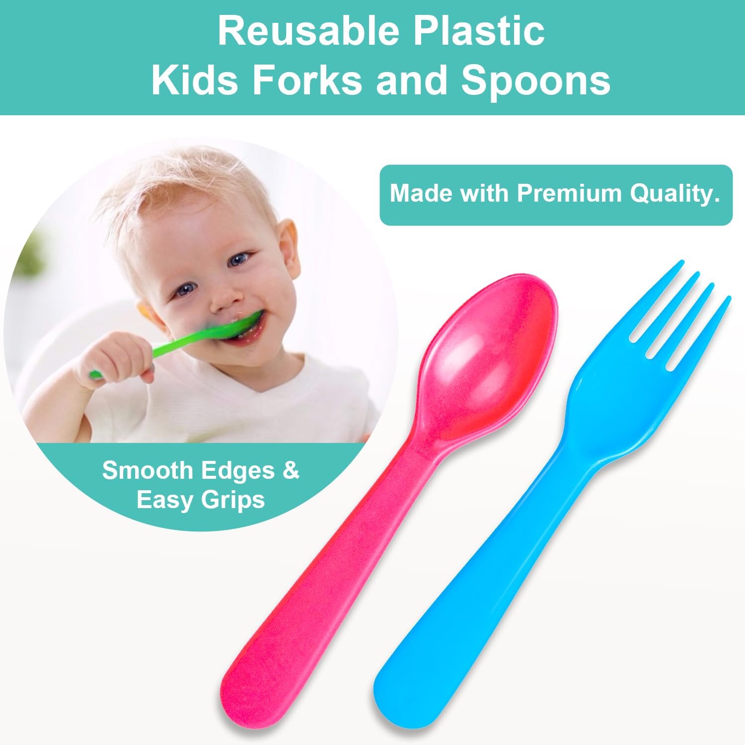 Jawbush 20-Piece Kids Plastic Utensil Set - Perfect for Kids Schools Travel