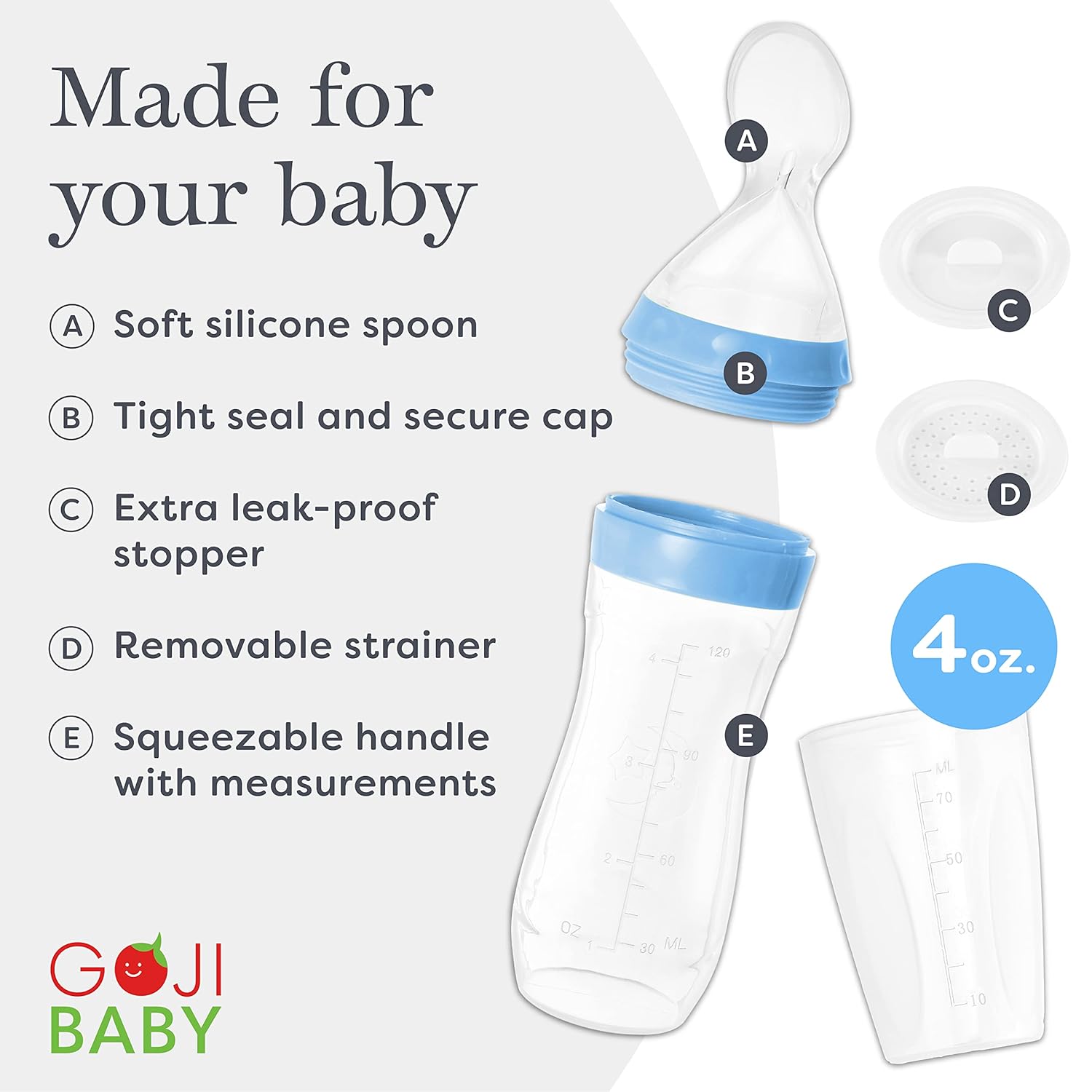 4 oz Silicone Baby Food Dispensing Spoon - 4 Pack Blue