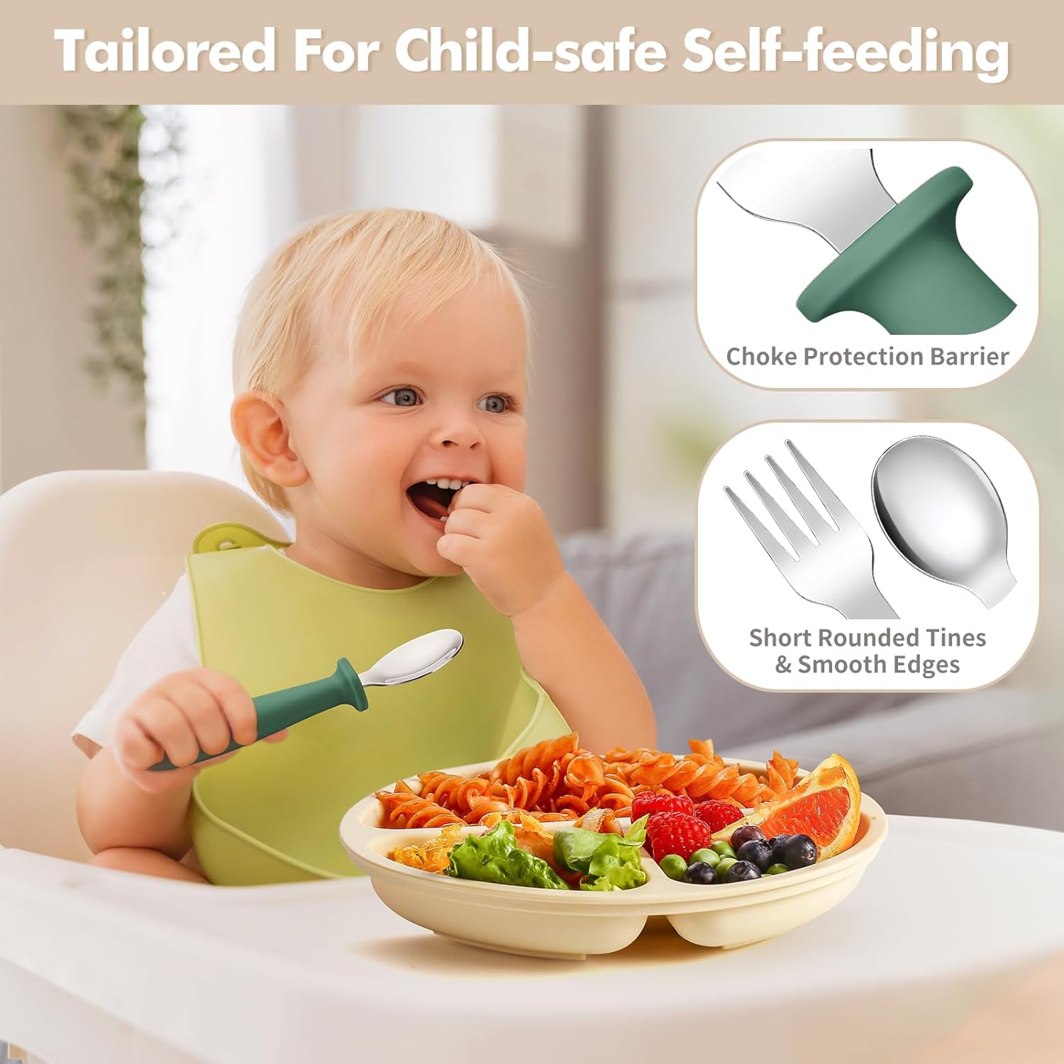 DRKIO Toddler Utensil Set - Safe silicone Handle Dishwasher-Readyirting