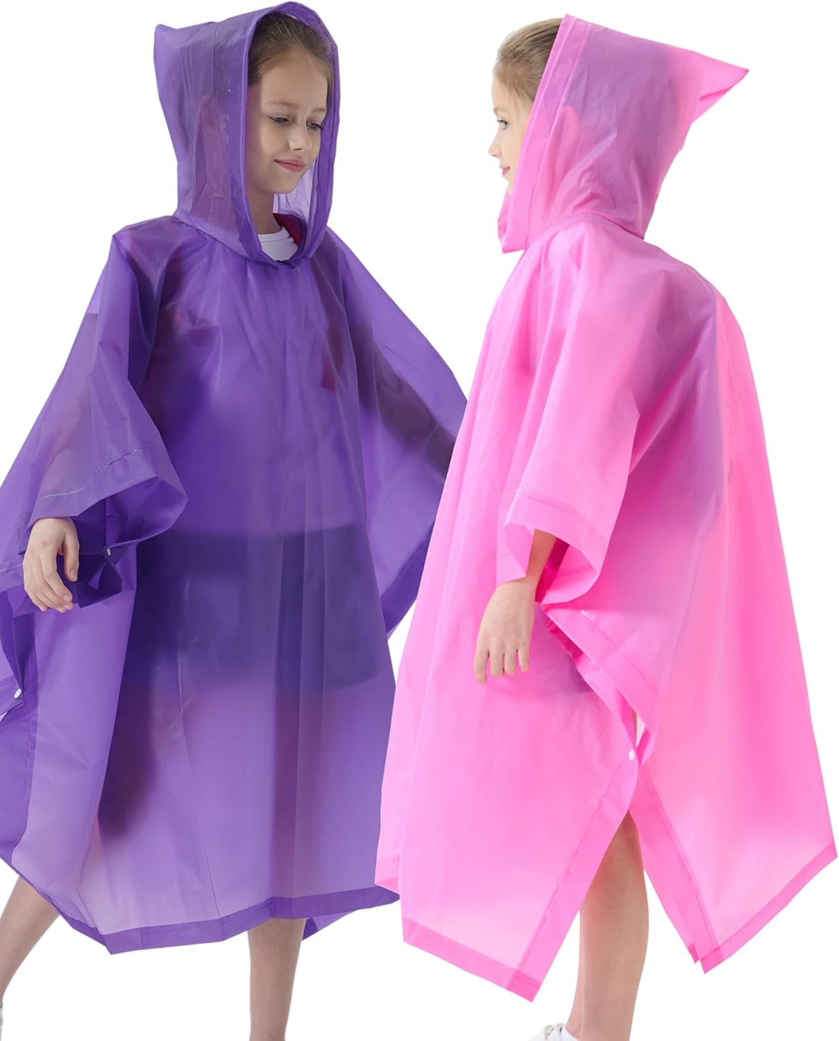 Perfect for Rain Waterproof EVA Rain Poncho for Kids 2-Pack