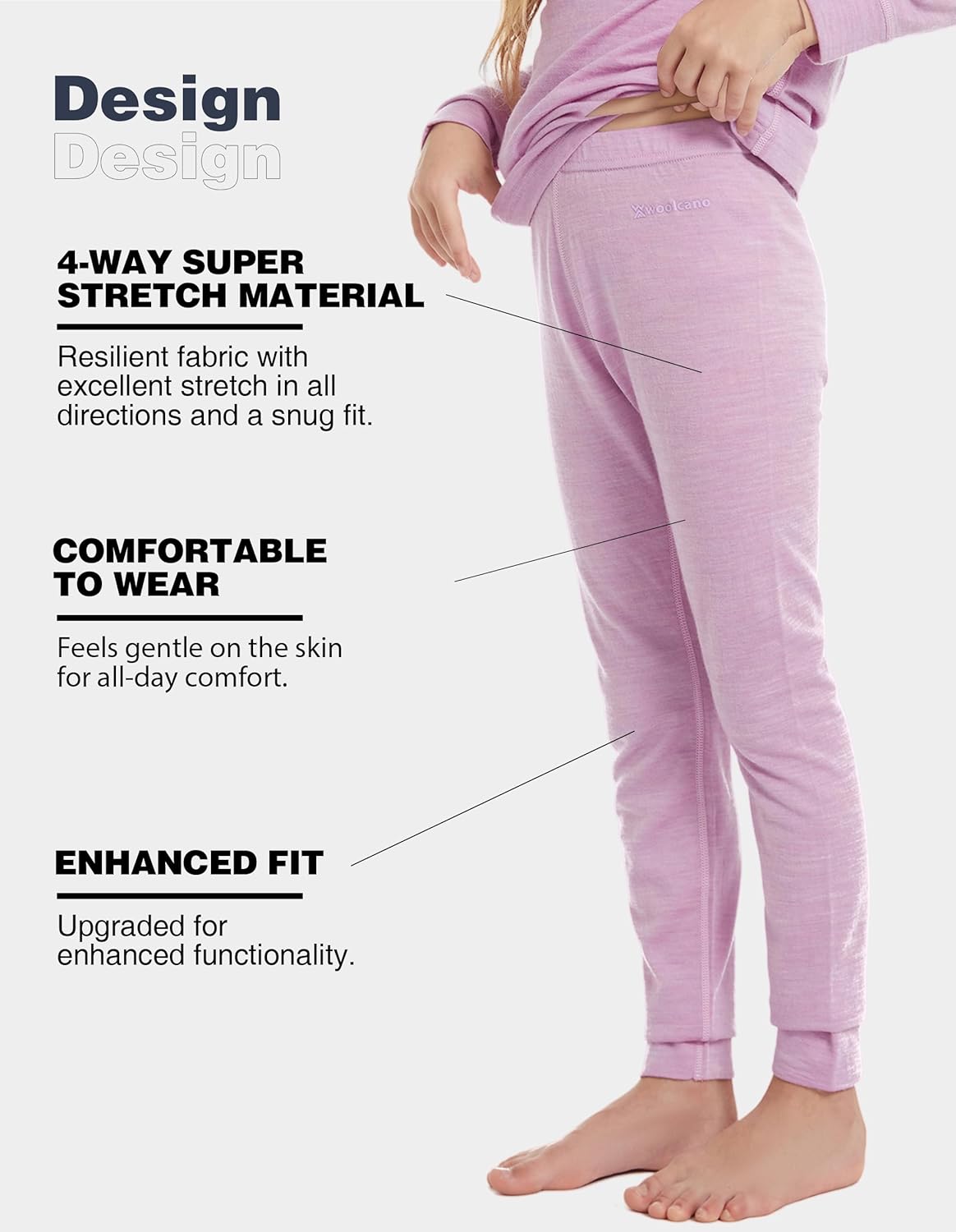 Kids Thermal Bottoms Ultra Soft Merino Wool