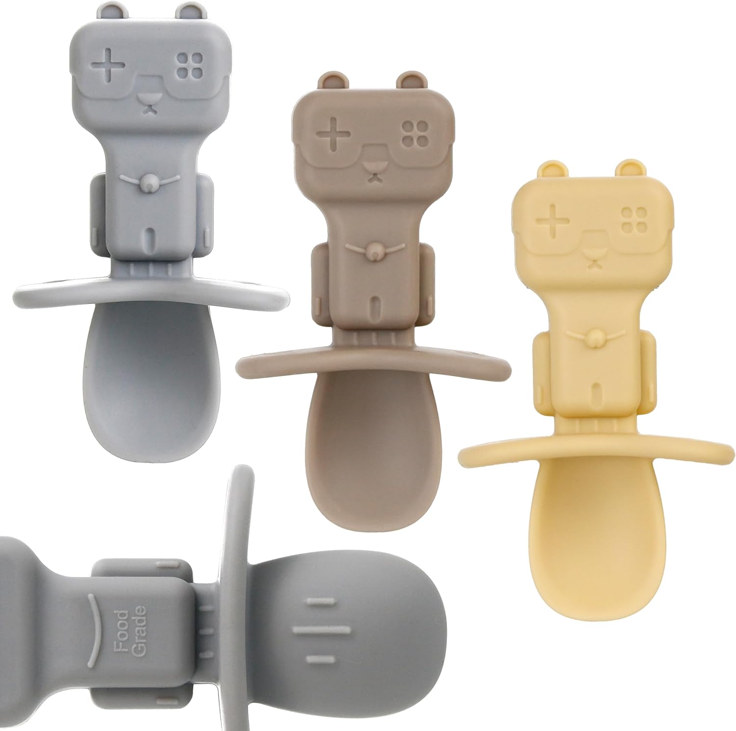 Baby Spoons 3PCS Silicone Baby Spoons Self Feeding 6 Months Robot Baby Utensils