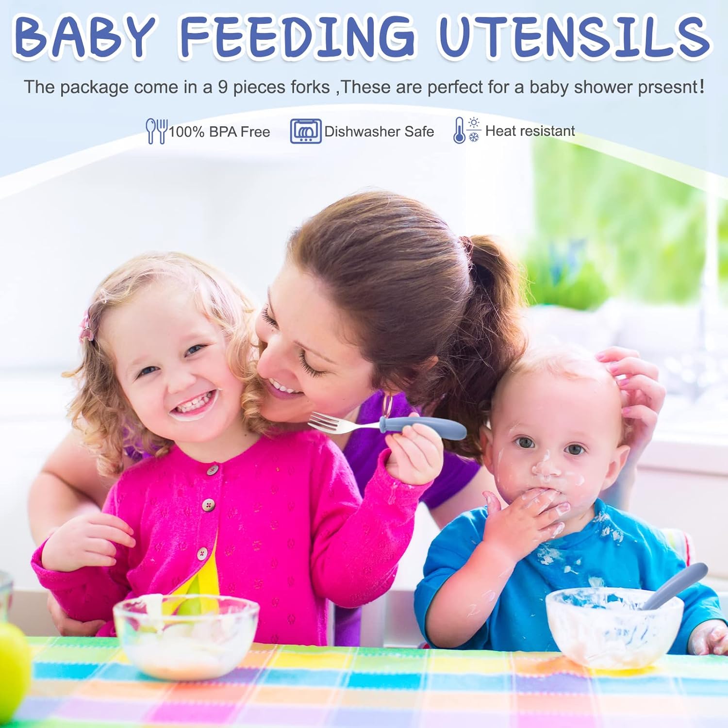 Chumia 9-Piece Stainless Steel Toddler Forks for Self-Feeding Kids