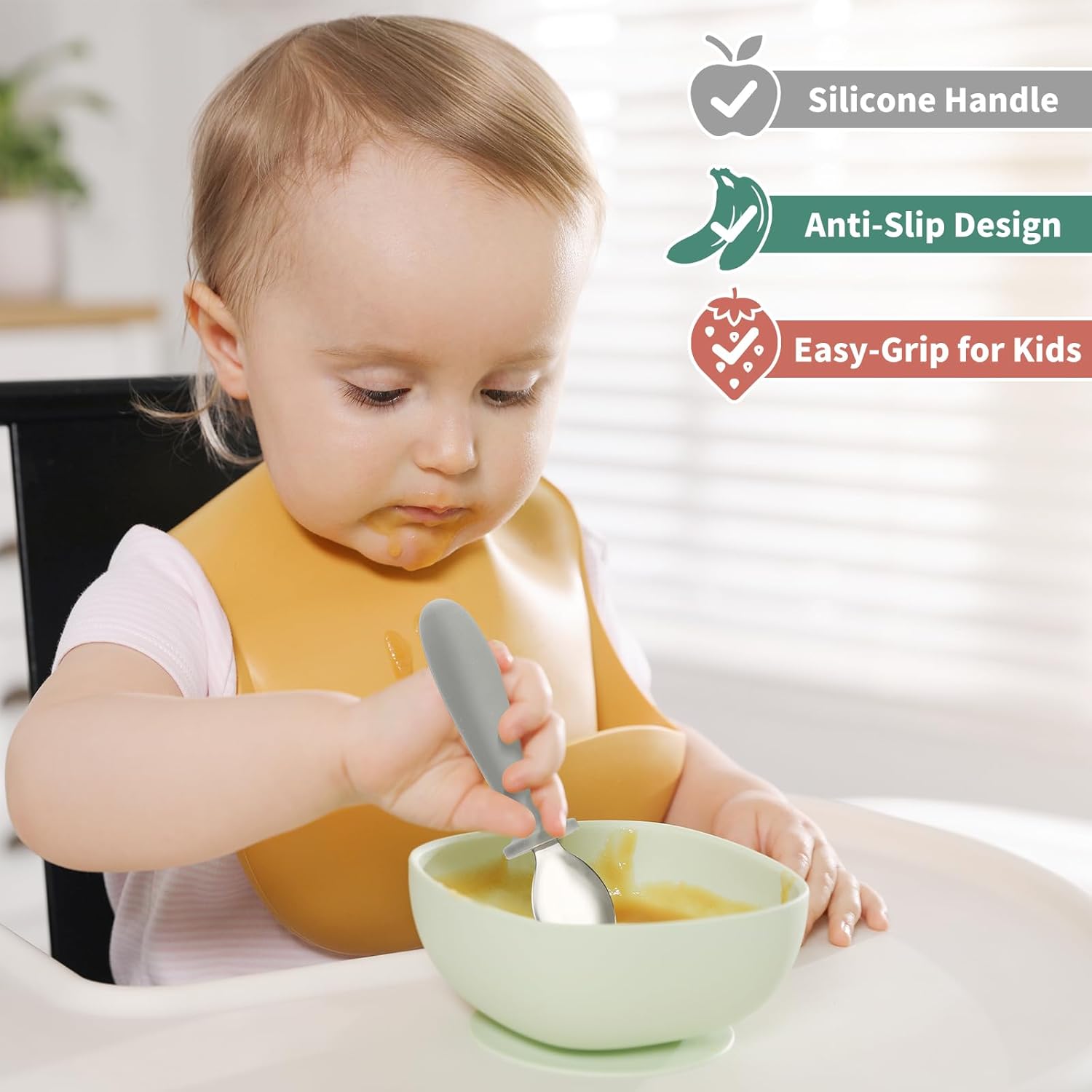 DRKIO Toddler Utensil Set - Safe silicone Handle Dishwasher-Readyirting