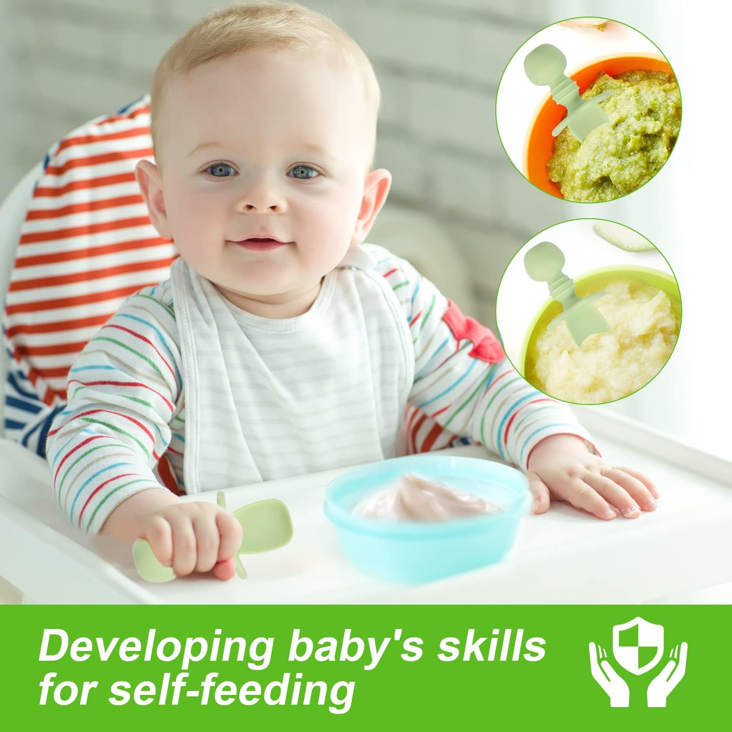 4pcs Matcha Green Silicone Baby Spoons BPA Free for 6-12 Months