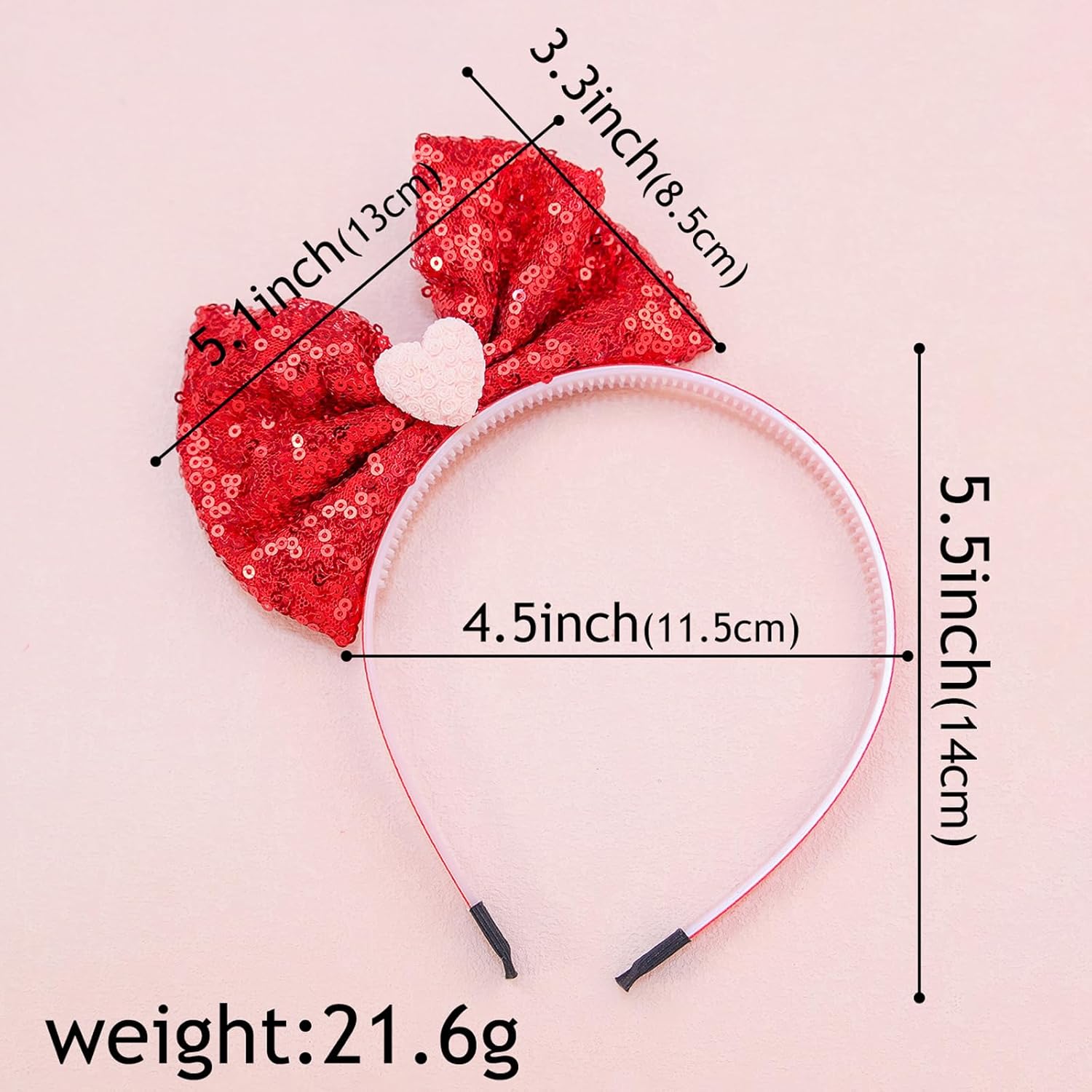 Exclusive Valentines Heart Bow Red Glitter Headband for Women Girls