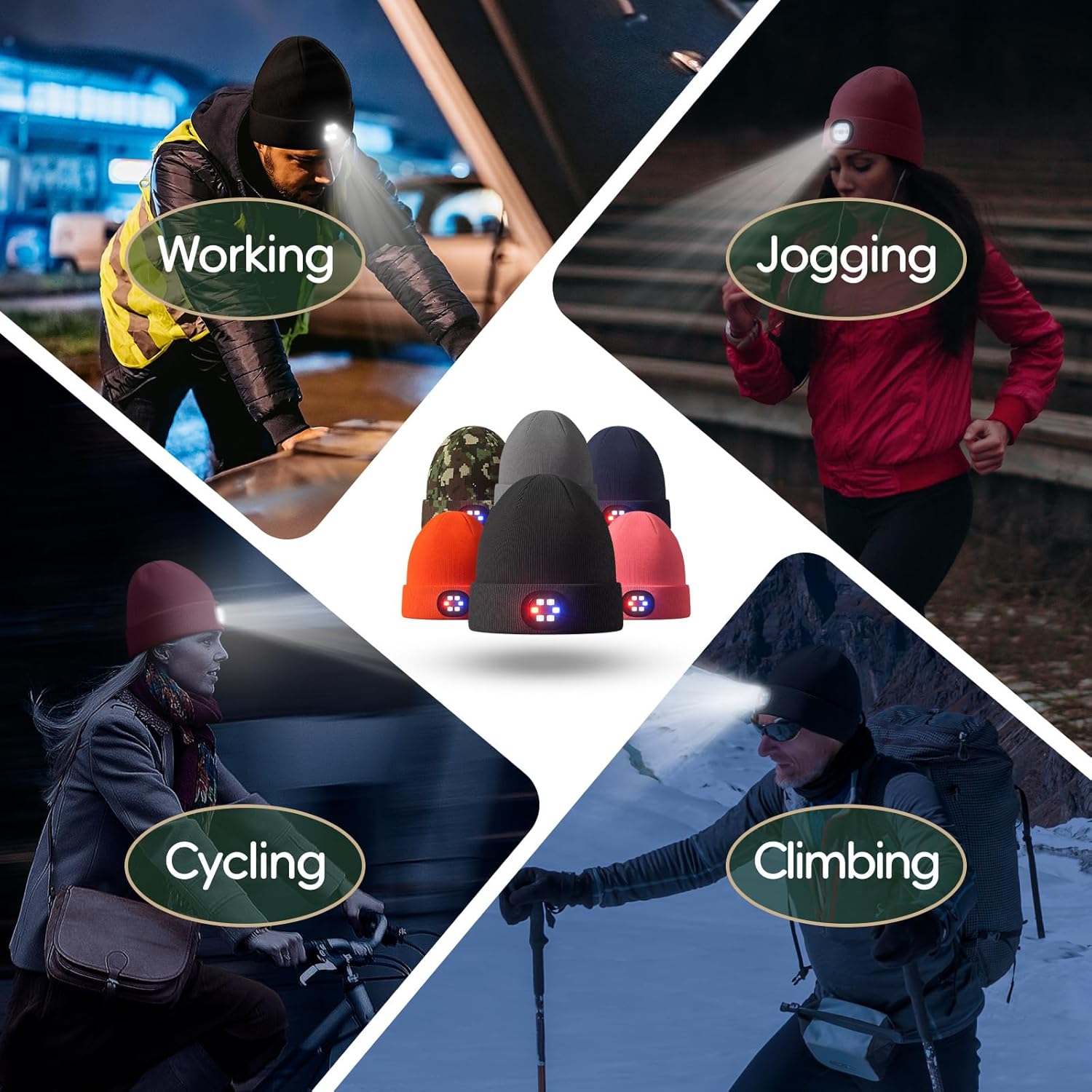 Olulse Unisex Beanie with LED Light Hands-Free Illumination